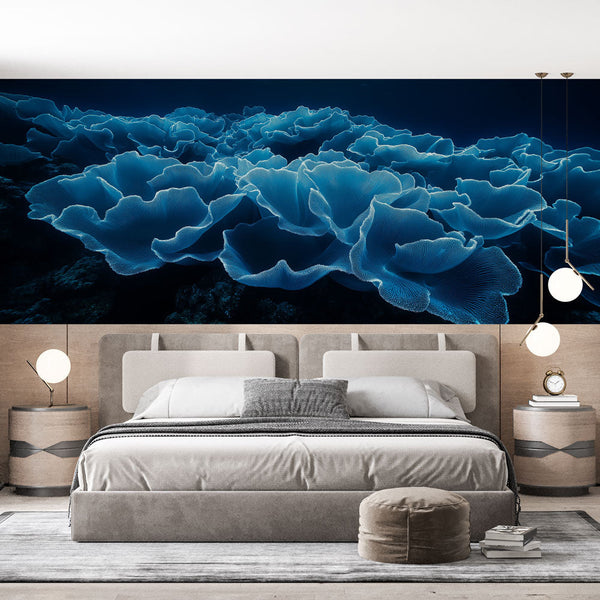 Marine coral wallpaper | Luminous blue corals underwater mural