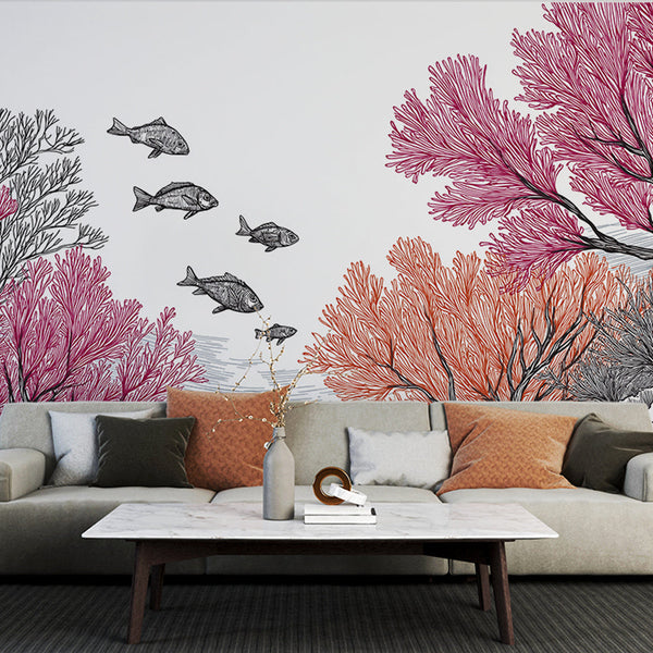 Coral Wallpaper | Aquatic Pattern of Corals and Fish
