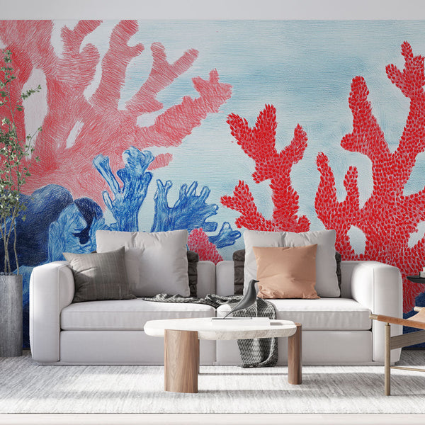 Coral Wallpaper | Red & Blue Underwater Coral Pattern