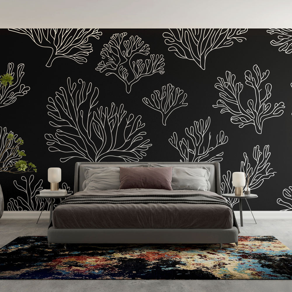 Coral wallpaper | White coral motif on bold black background