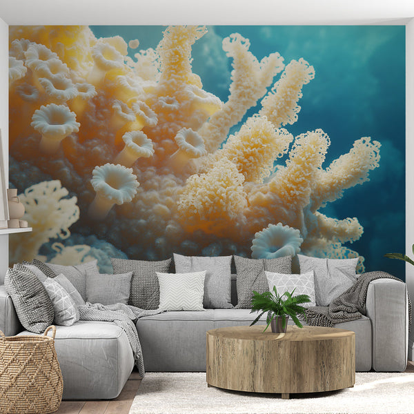 Detailed Coral Wallpaper | Yellow White Wall Mural