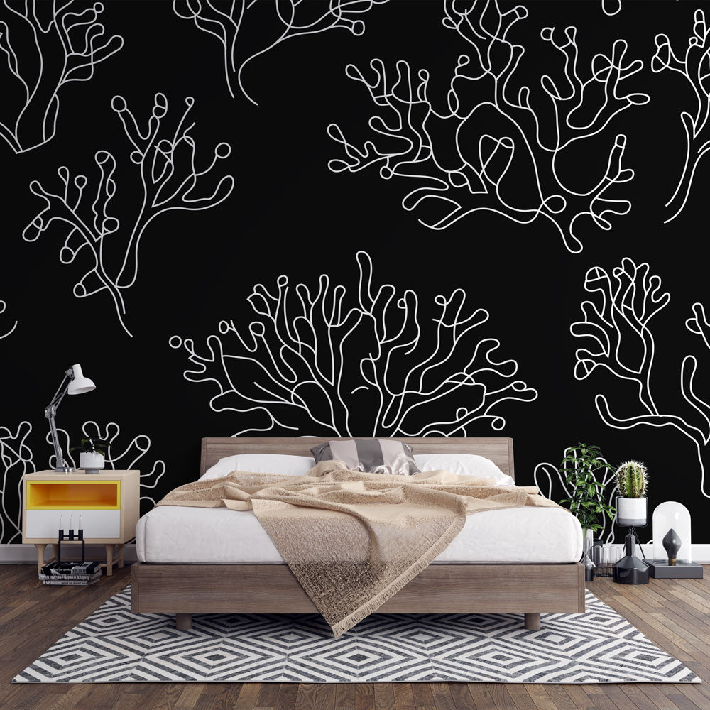 Coral wallpaper | Stylized white coral on black background