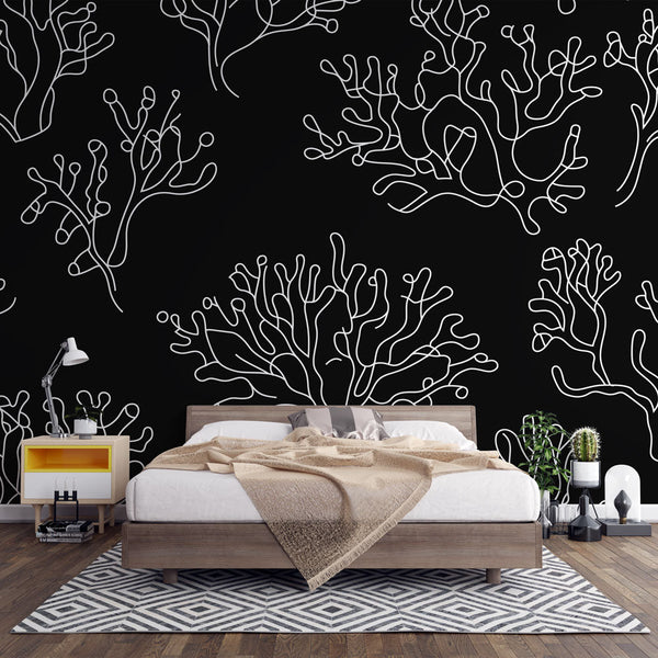 Coral wallpaper | Stylized white coral on black background