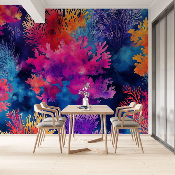 Painterly Coral Wallpaper | Marine Pattern Wall Mural