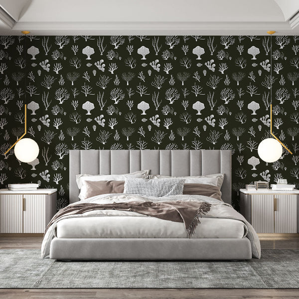 Coral Wallpaper | Corals and Seashells on Elegant Black