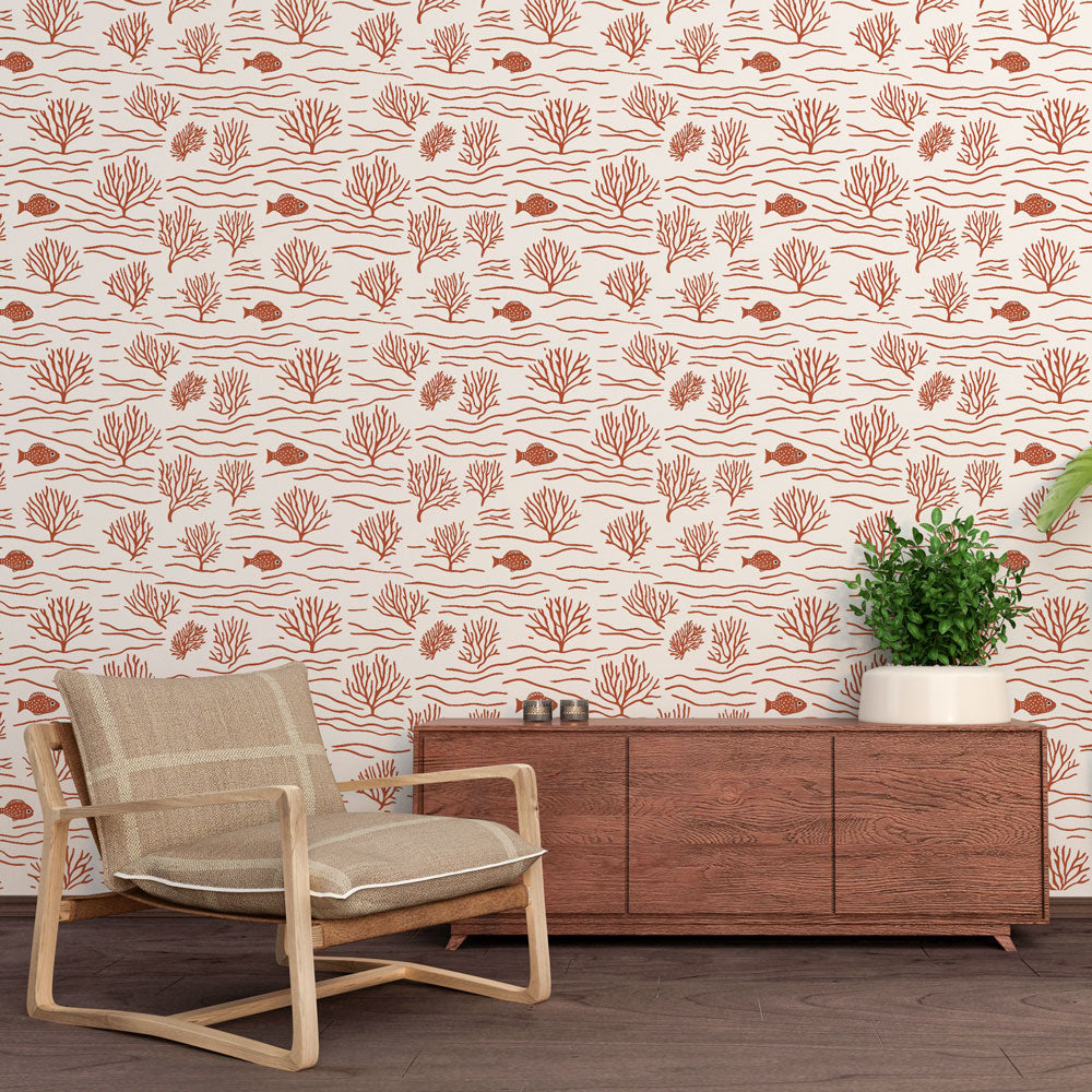 Coral Wallpaper | Coral and Fish Motifs in Orange Tones