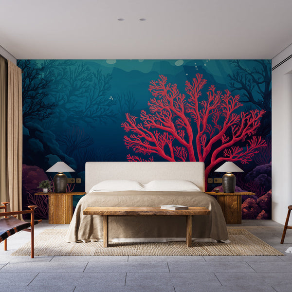 Red Coral Wallpaper | Dramatic Marine Wall Mural