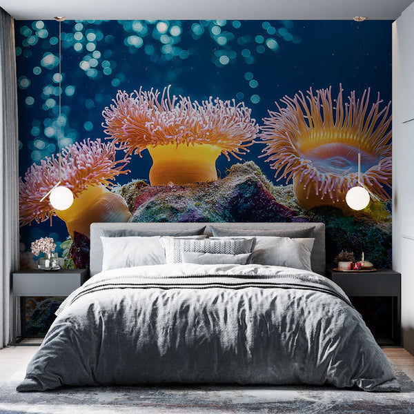 Coral wallpaper | Vibrant scene with colorful anemones mural