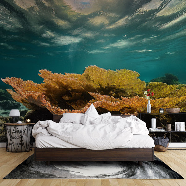 Underwater coral wallpaper | Colorful corals and waves mural