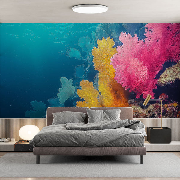 Underwater coral wallpaper | Orange and pink marine wall mural
