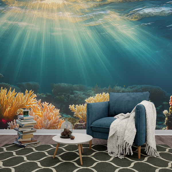 Sunlit Coral Wallpaper | Luminous Reef Wall Mural