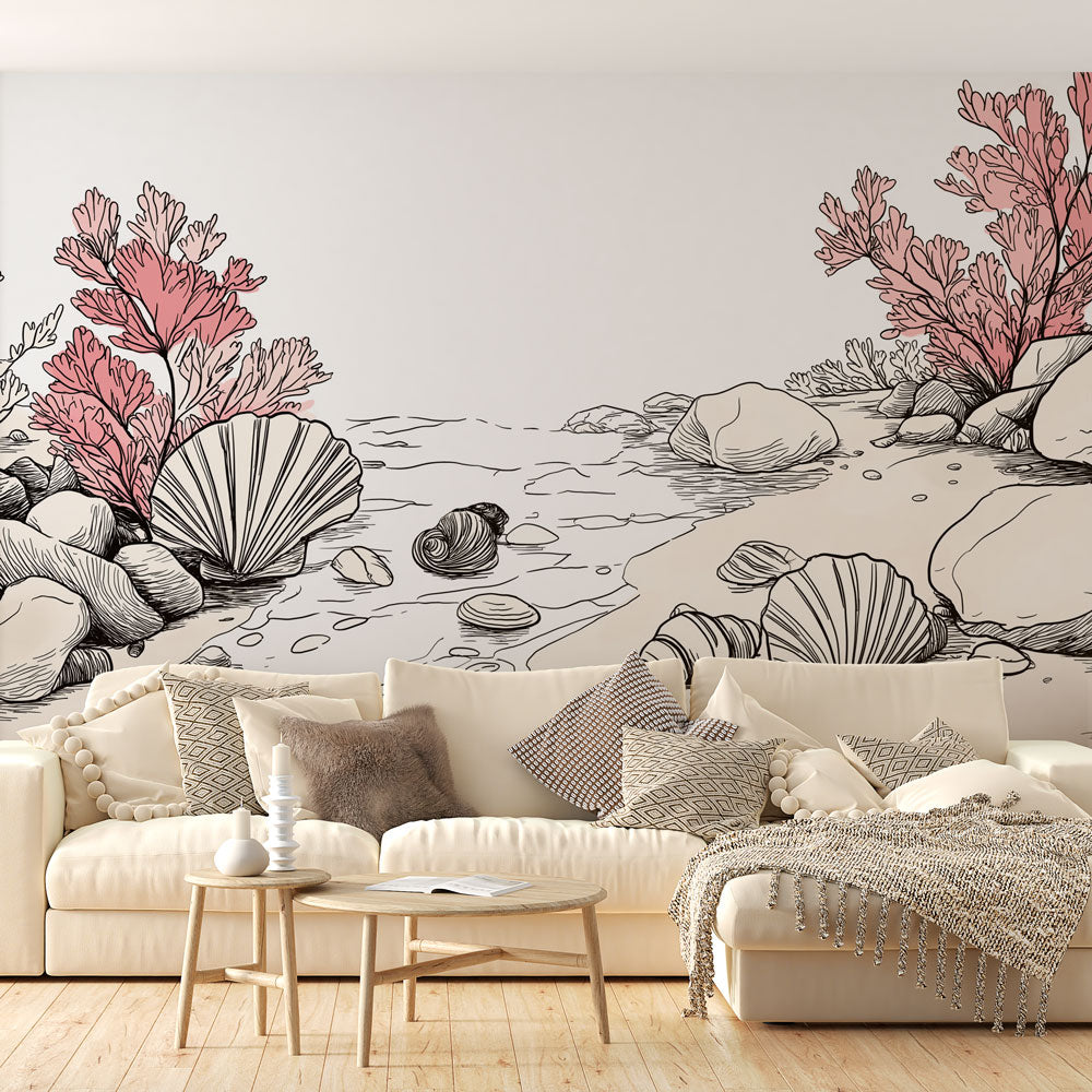 Coastal Wallpaper | Delicate Corals and Seashells Illustration