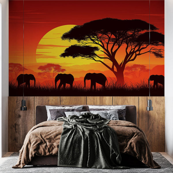 Sunset Wallpaper | Elegant Wild Scene with Elephants
