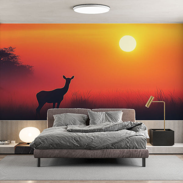 Sunset Deer Wallpaper | Stag Silhouette in Misty Glow