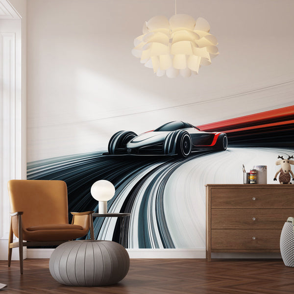 Race Car Wallpaper | Futuristic Fluid Lines Wall Mural