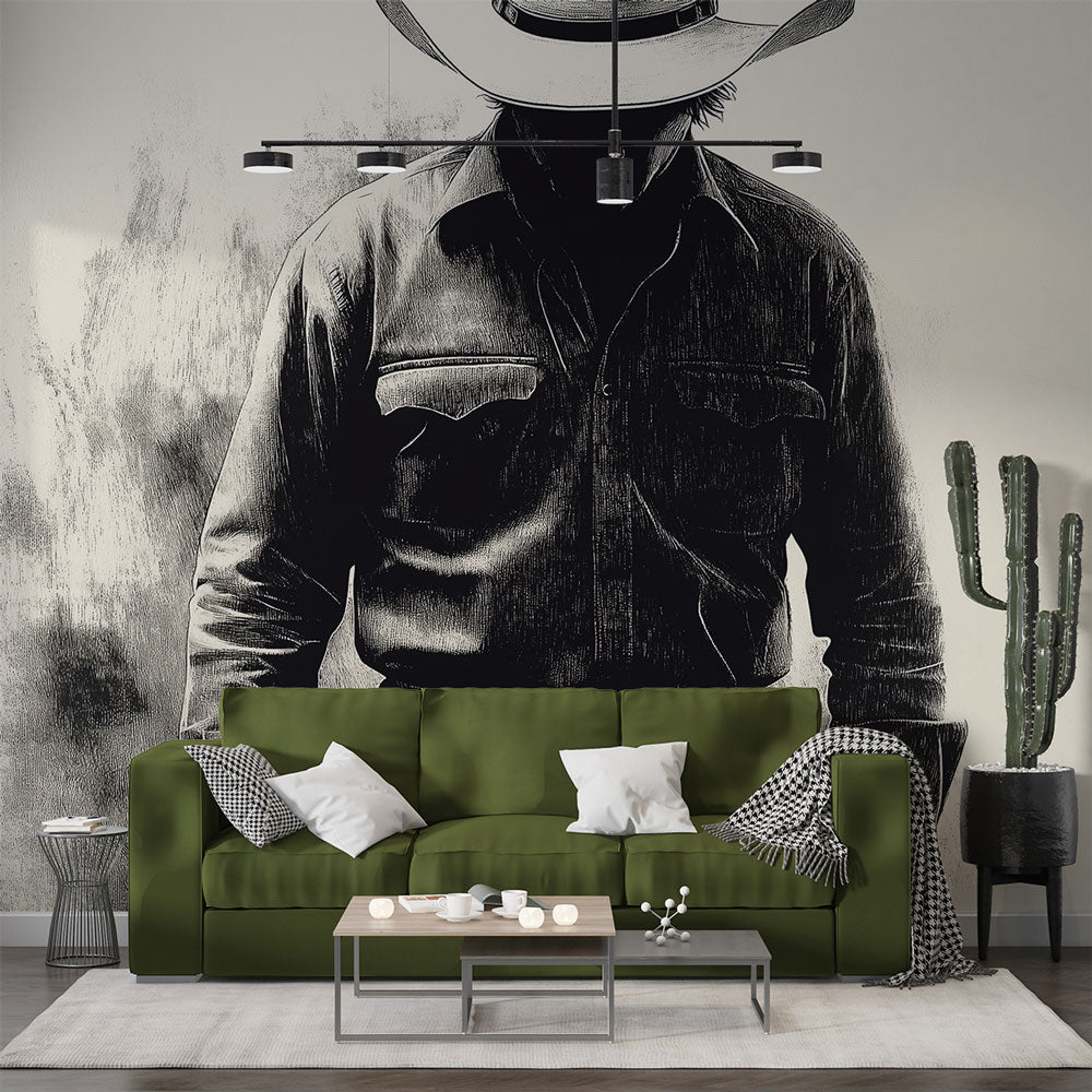 Black & White Cowboy Wallpaper | Graphic Wall Mural