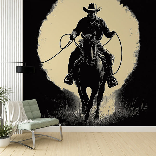 Cowboy on Horse Wallpaper | Western Atmosphere Silhouette