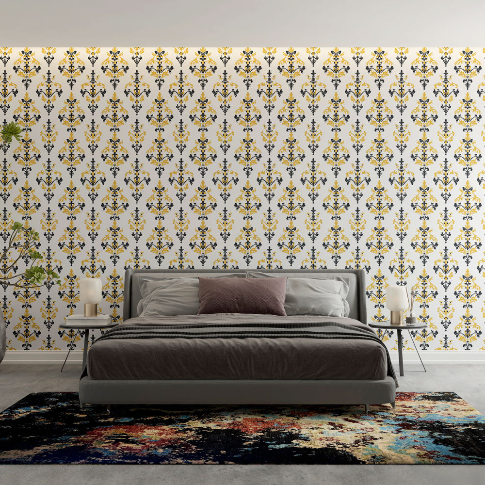 Damask Floral Wallpaper | Black & Gold Wall Mural
