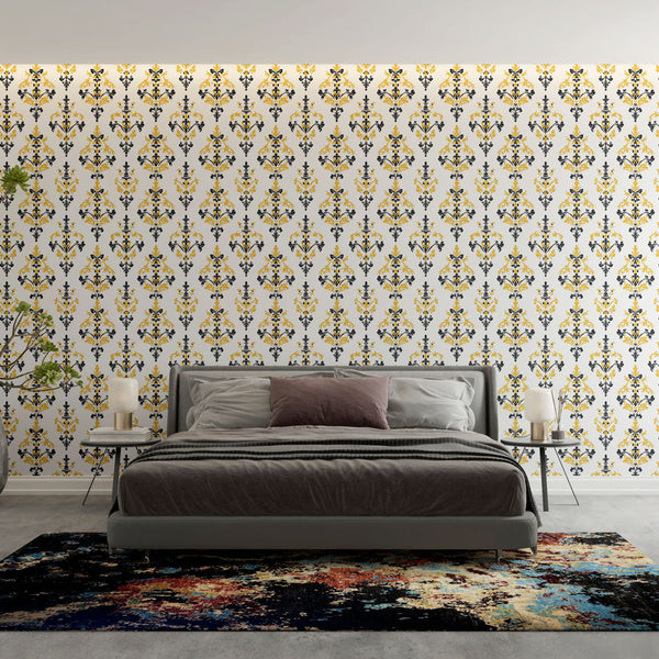 Damask Floral Wallpaper | Black & Gold Wall Mural