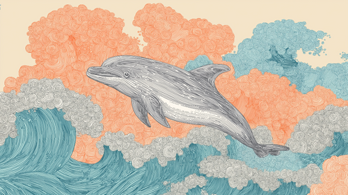 Dolphin Wallpaper | Leaping Dolphin on Waves and Clouds