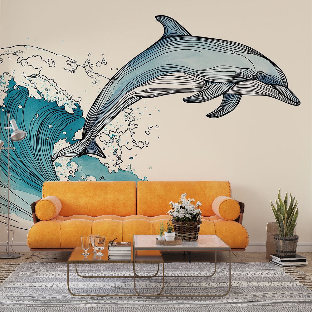 Dolphin and Wave Wallpaper | Dolphin Over Turquoise Surf