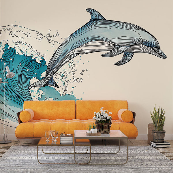 Dolphin and Wave Wallpaper | Dolphin Over Turquoise Surf