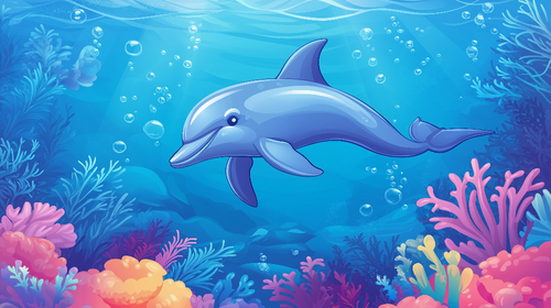 Dolphin Wallpaper | Joyful Dolphin Among Colorful Corals