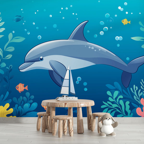 Dolphin Wallpaper | Colorful Marine Scene with Vibrant Coral
