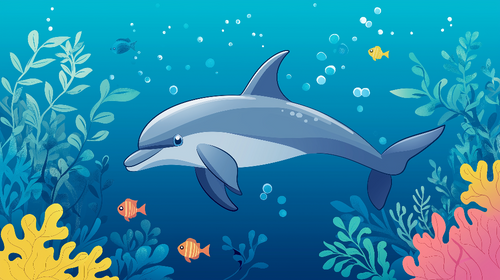 Dolphin Wallpaper | Colorful Marine Scene with Vibrant Coral