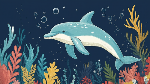 Dolphin Wallpaper | Joyful Dolphin Among Colorful Algae