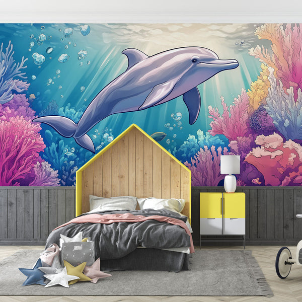 Dolphin Wallpaper | Dolphin Through Colorful Coral Reef