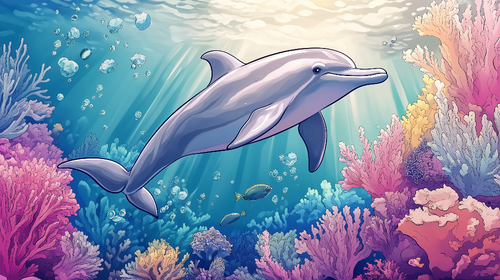 Dolphin Wallpaper | Dolphin Through Colorful Coral Reef