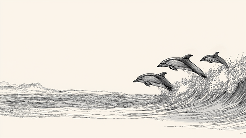 Dolphin Line Art Wallpaper | Dolphins Leaping Over the Waves