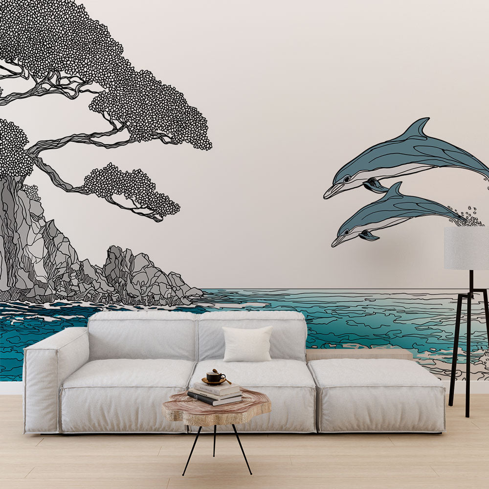 Dolphin Wallpaper | Two Dolphins Leaping Over Turquoise Waves