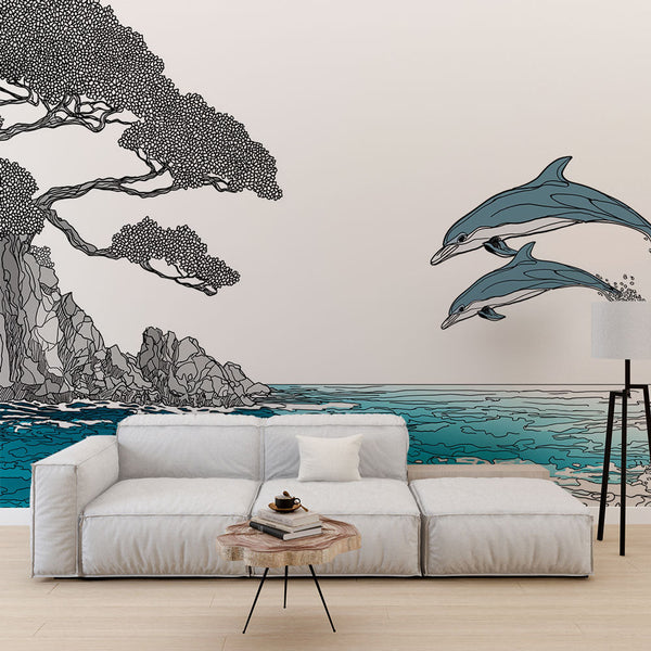 Dolphin Wallpaper | Two Dolphins Leaping Over Turquoise Waves