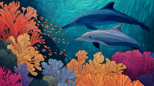 Dolphin Wallpaper | Colorful Coral Reef World Wall Mural