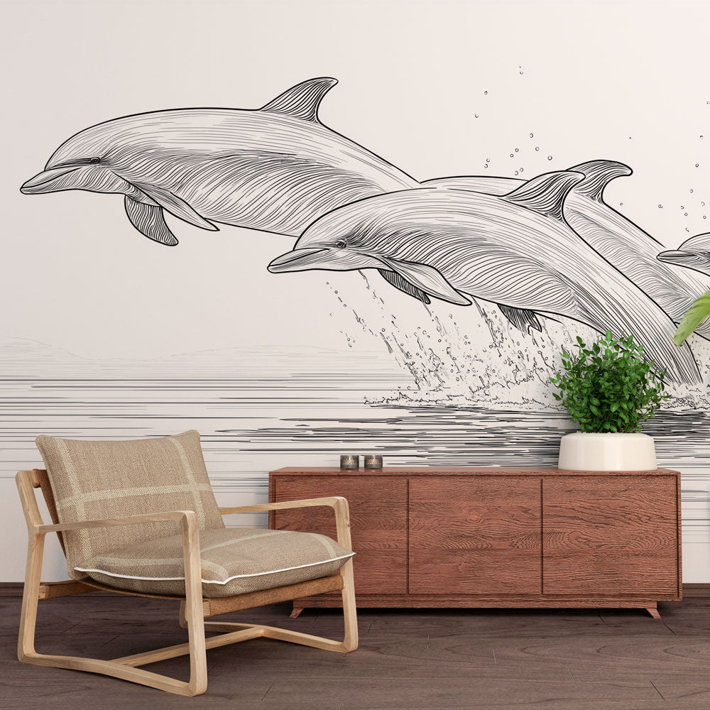 Dolphin Wallpaper | Stylized Dolphins Leaping Above the Water