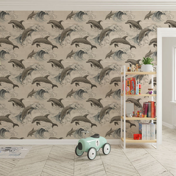 Dolphin Wallpaper | Playful Waves Coastal Wall Mural