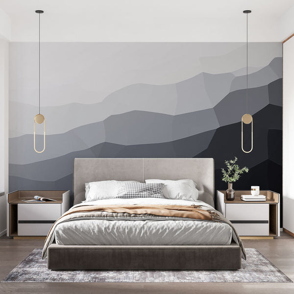 B&W Gradient Wallpaper | Wavy Textured Geometric Wall Mural