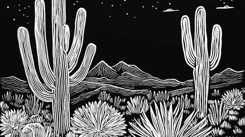 Black and White Desert Wallpaper | Cactus Mountain Mural
