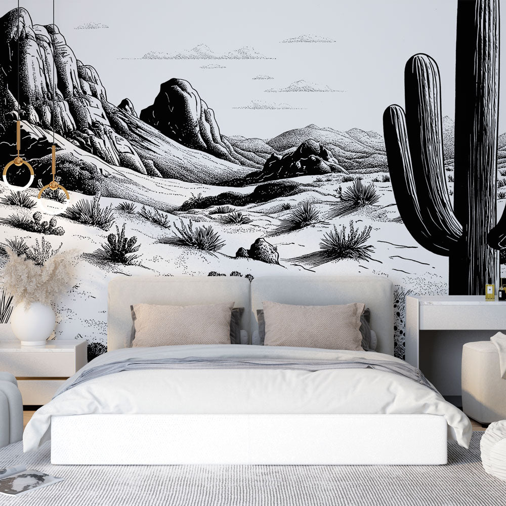 Desert Wallpaper | Stylised Black and White Landscape