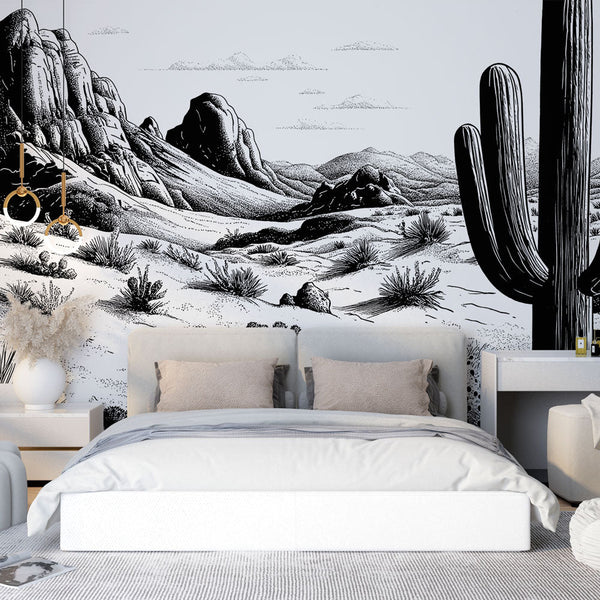 Desert Wallpaper | Stylised Black and White Landscape