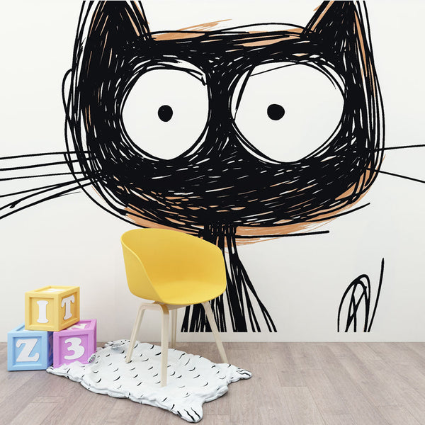 Cartoon Cat Wallpaper | Fun Sketched Feline Mural