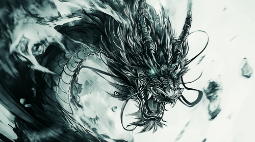 Asian Dragon Wallpaper | Black & Green Wall Mural