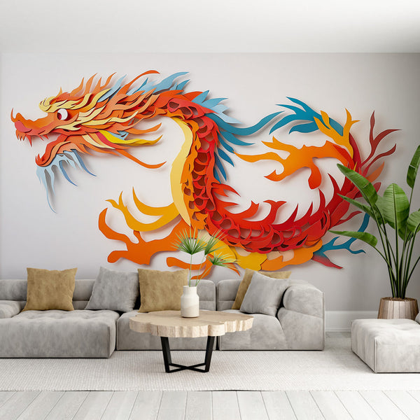 Colourful Dragon Wallpaper | Papercut Wall Mural