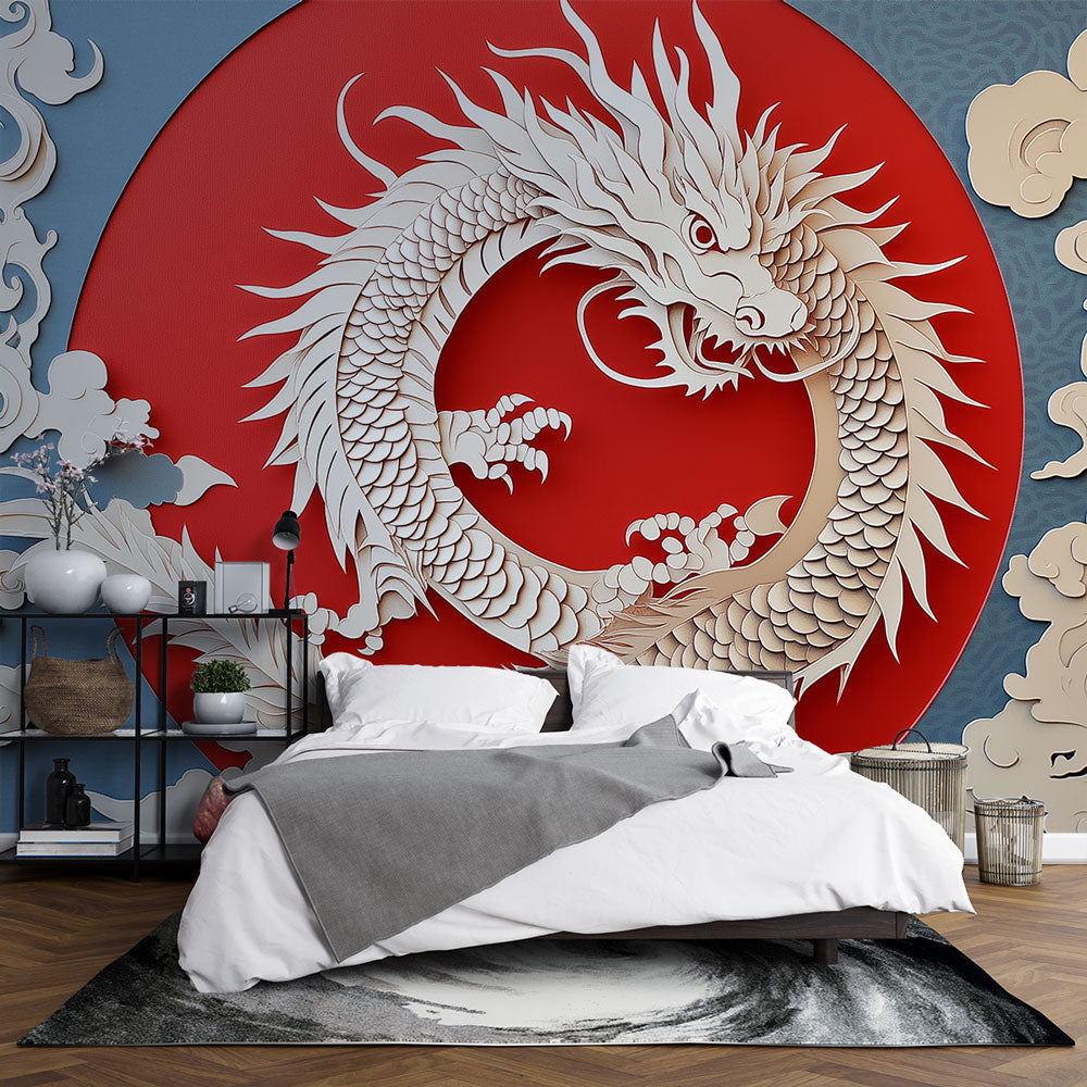 Paper Dragon Wallpaper | Artistic Dragon Red Wall Mural