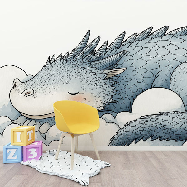 Cute Dragon Wallpaper | Sleeping Dragon in Soft Blue Clouds