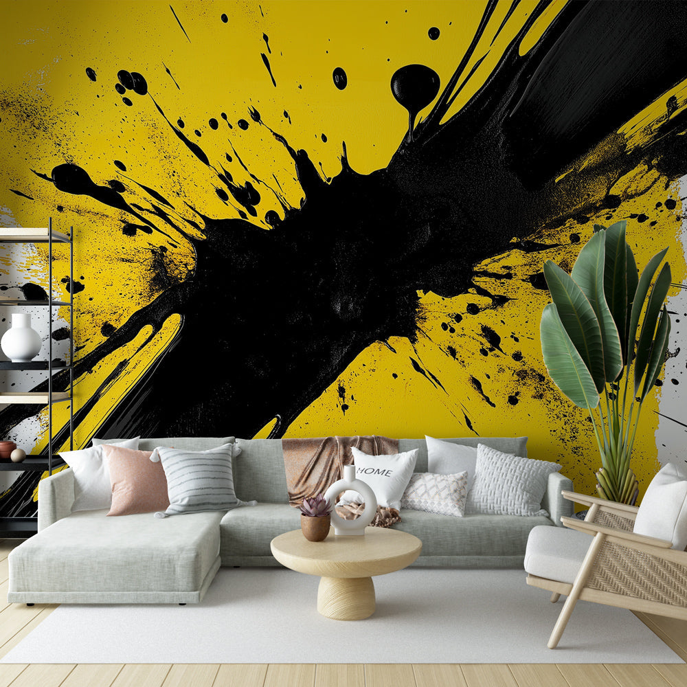 Splash Wallpaper | Dynamic Black & Yellow Explosion Wall Mural