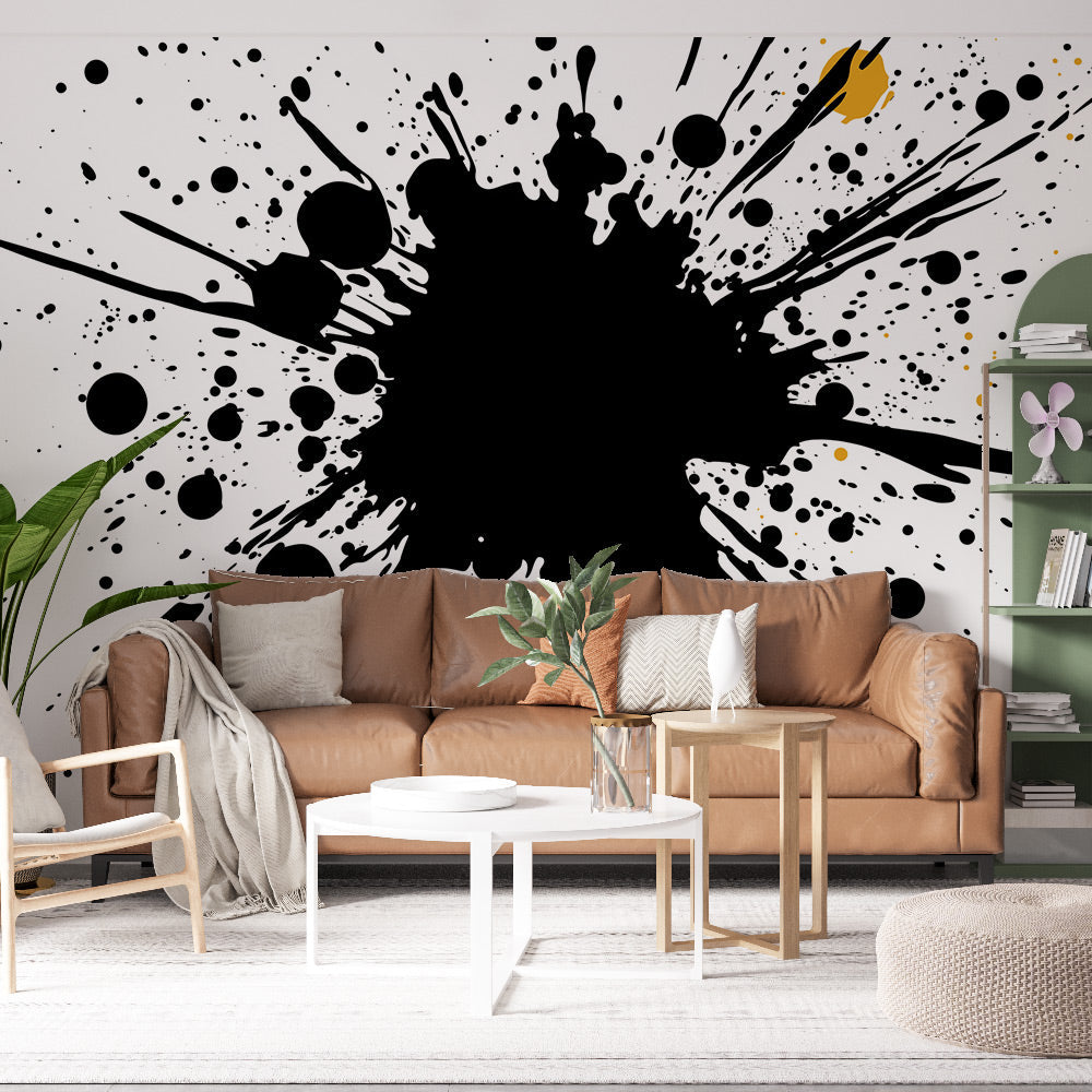 Black Gold Splash Wallpaper | Luxe Paint Burst Wall Mural