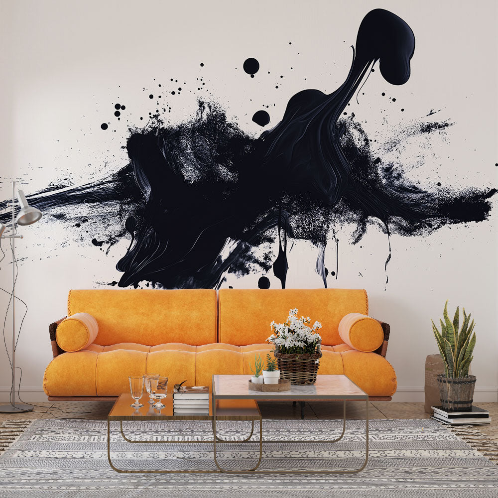 Black Splash Wallpaper | Artistic Black & White Explosion Wall Mural